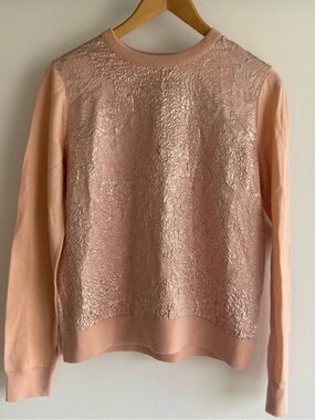 Tory Burch Metallic Jacquard Merino Wool Sweater | Size M